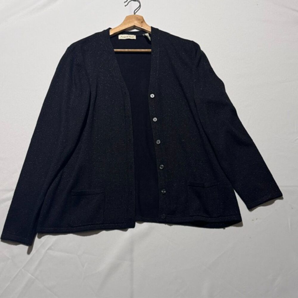 Amanda Smith Vintage Metallic Sparkle Knit Button Cardigan Black Women’s XL
